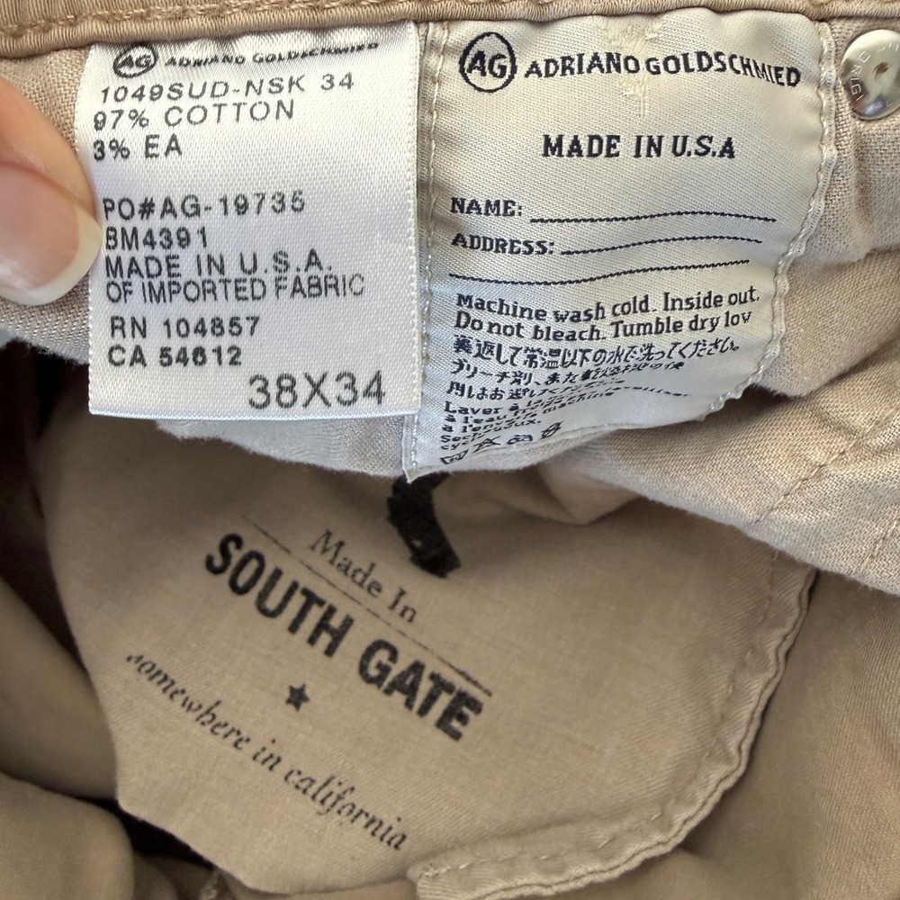AG Adriano Goldschmied The Protégé Straight Leg Tan Chino Pants 38x33 USA *READ - Picture 11 of 12